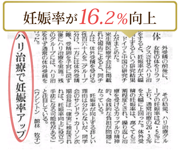 ハリ施術で妊娠率アップ